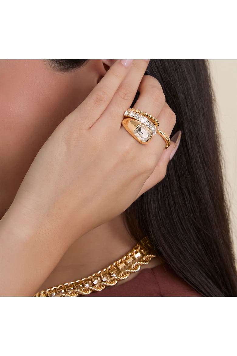Gold-Tone Ring Set of 4 with Rhinestones, Alternate, color, Gold