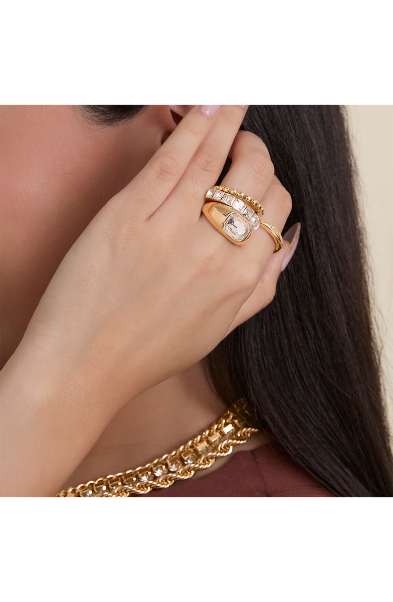 Jessica Simpson Gold-Tone Ring Set of 4 with Rhinestones, Alternate, color, Gold