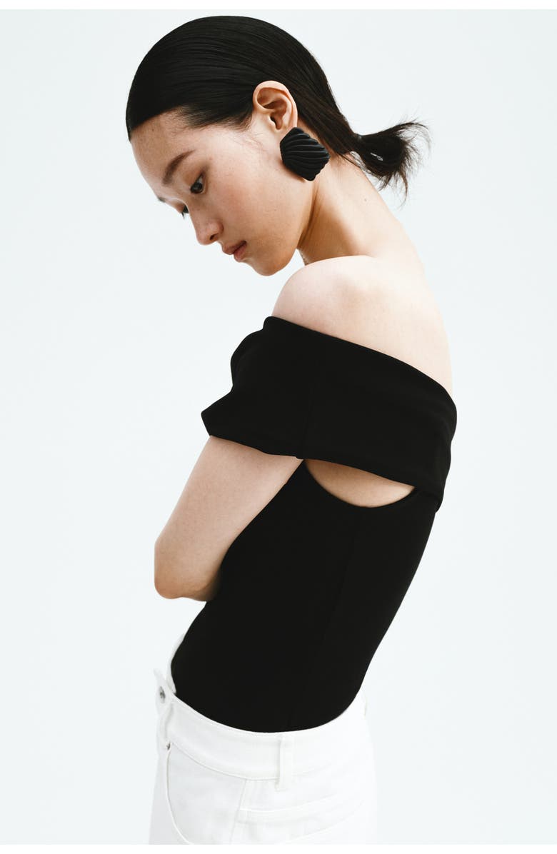 H&M Off-the-shoulder thong bodysuit, Alternate, color, Black