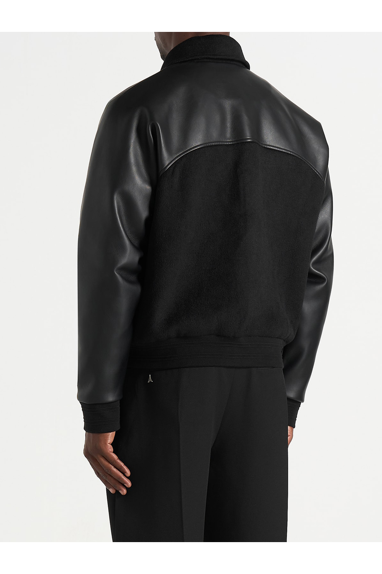 Olivier Wool & Leather Raglan Varsity Jacket, Alternate, color, Black
