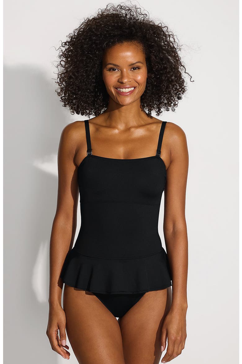 Sculpting Suit Ruffle Bandeau One Piece Swimsuit, Alternate, color, Black