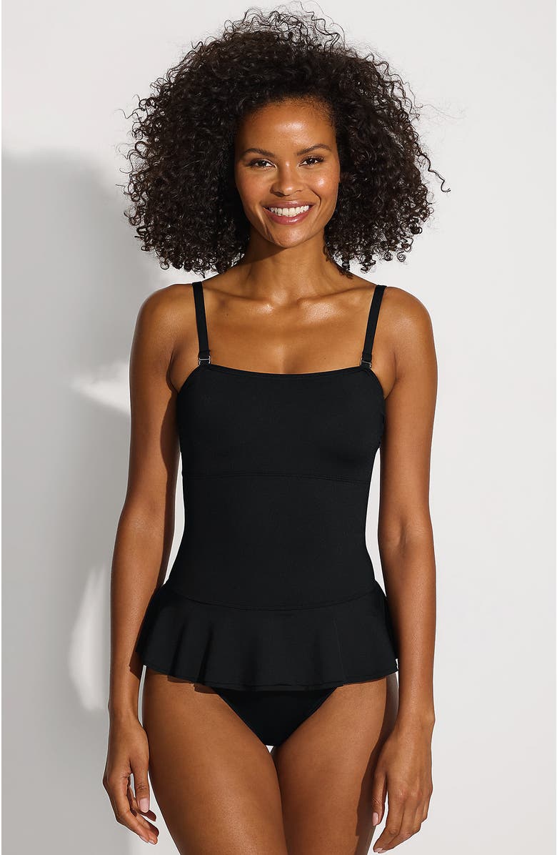 Lands' End Sculpting Suit Ruffle Bandeau One Piece Swimsuit, Alternate, color, Black