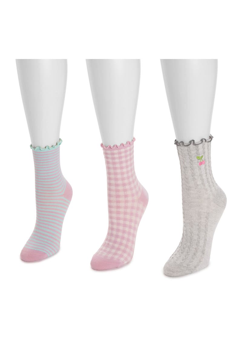Women's Embroidered Quarter Crew Socks, 3 Pair Pack, Alternate, color, Grey/Pink
