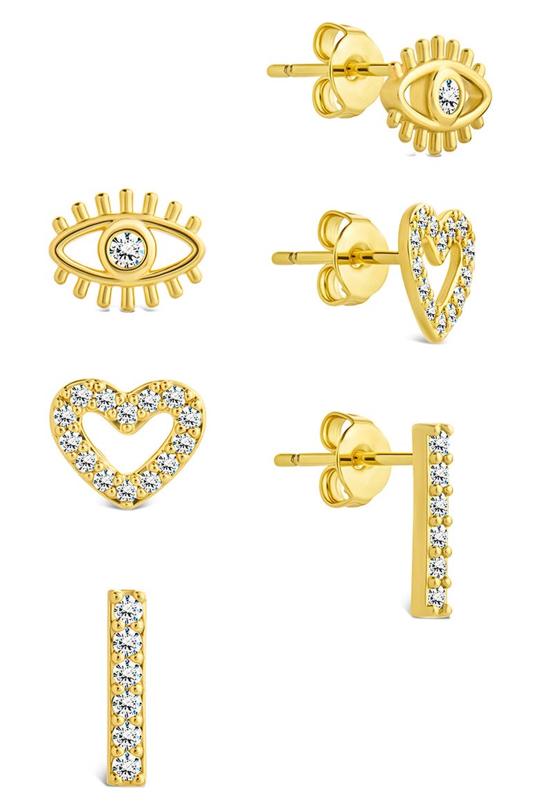 Ilma Heart, Eye & Bar Stud Earrings, Main, color, GOLD
