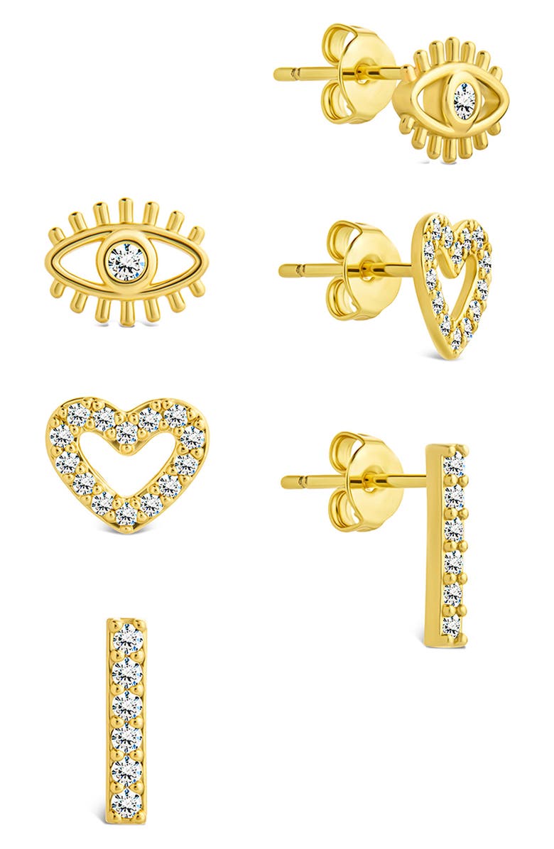 Sterling Forever Ilma Heart, Eye & Bar Stud Earrings, Main, color, Gold