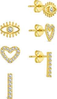 Sterling Forever Ilma Heart, Eye & Bar Stud Earrings