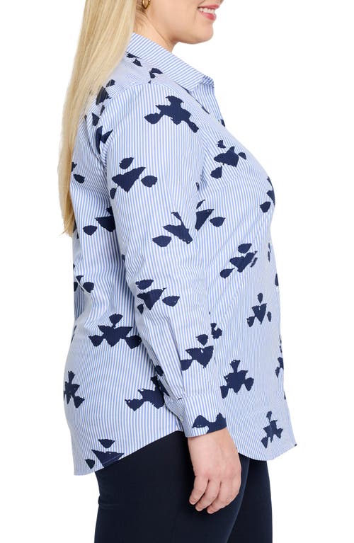 Nic + Zoe Nic+zoe Stamped Stripe Stretch Cotton Button-up Shirt In Blue Multi