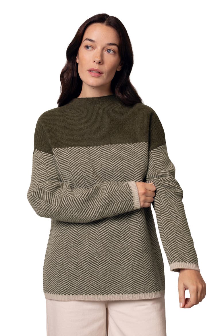 Felted Funnel Neck Sweater, Main, color, Moss Chevron