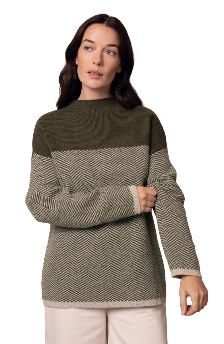 Celtic & Co. Felted Funnel Neck Sweater, Main, color, Moss Chevron