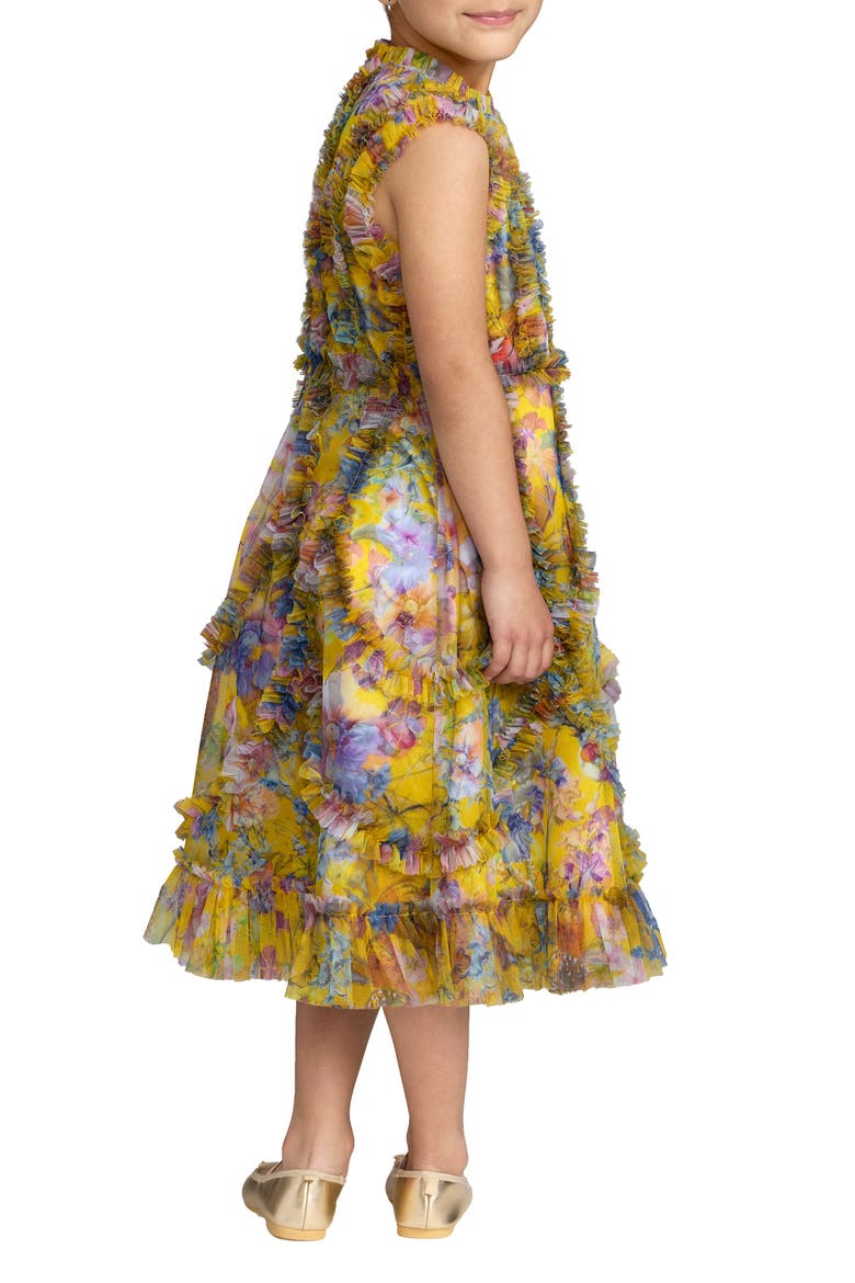 Girls Sleeveless Mesh Ruffle High Neck Dress, Alternate, color, Yellow Multi