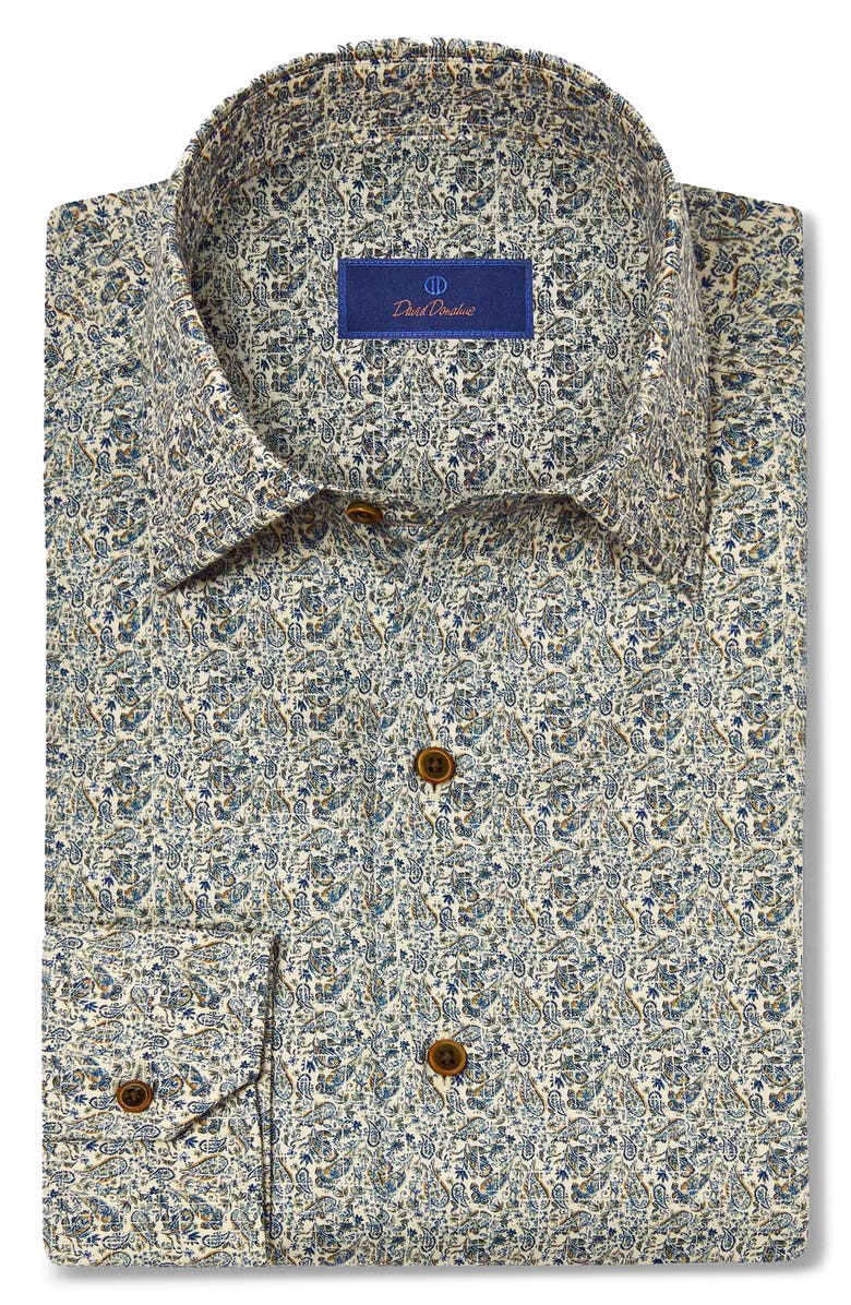 David Donahue Paisley Print Sport Shirt, Main, color, Sage/ Blue