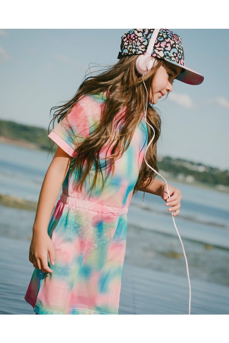 Mesh Short Sleeves Elastic Waist Beach Dress, Alternate, color, Multicolor