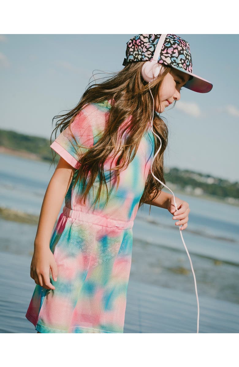 Deux par Deux Mesh Short Sleeves Elastic Waist Beach Dress, Alternate, color, Multicolor