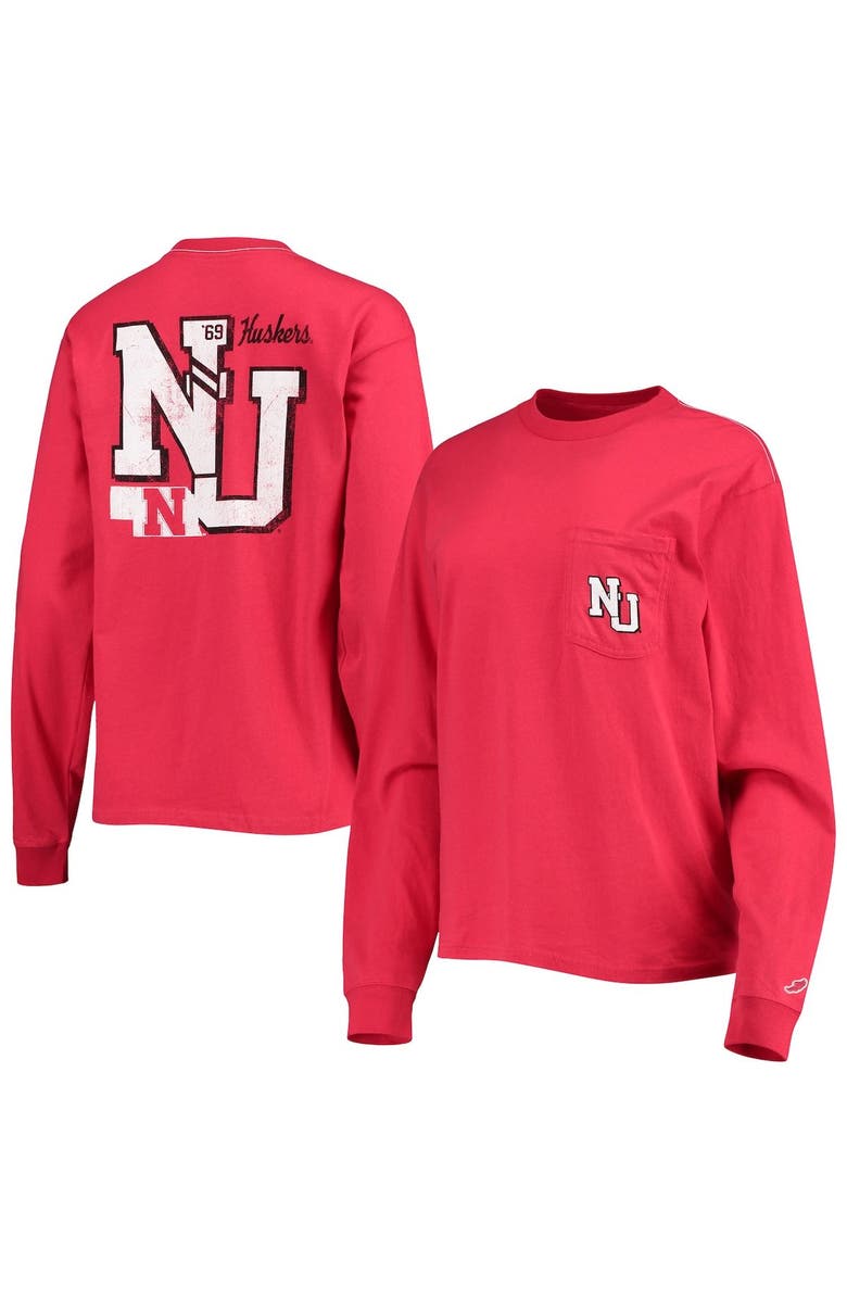 LEAGUE COLLEGIATE WEAR Women's League Collegiate Wear Scarlet Nebraska Huskers Pocket Oversized Long Sleeve T-Shirt, Main, color, 