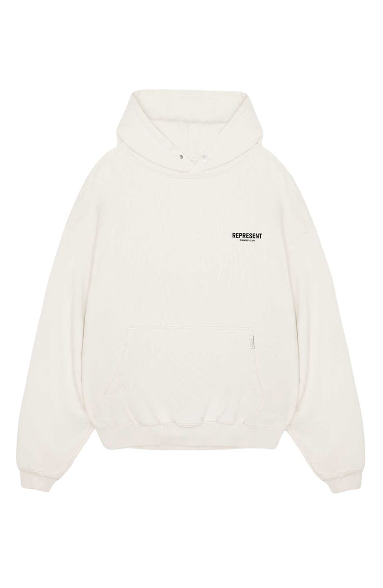 Represent Owners' Club Cotton Graphic Hoodie, Main, color, Flat White
