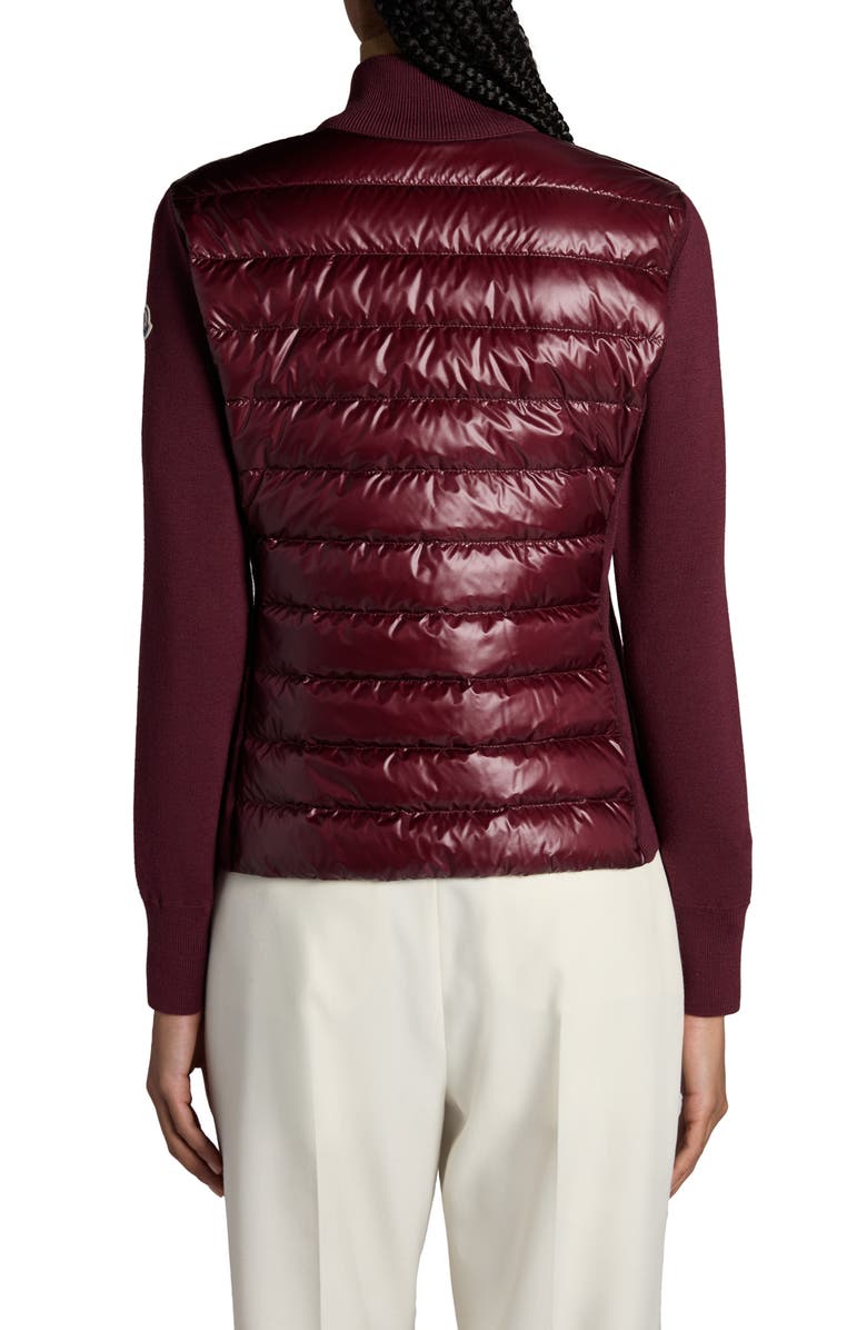 Moncler Quilted Down & Wool Knit Cardigan, Alternate, color, Burgundy