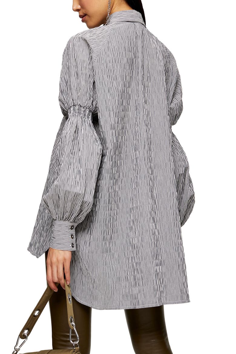 Oversize Stripe Texture Button-Up Shirt, Alternate, color, BLACK