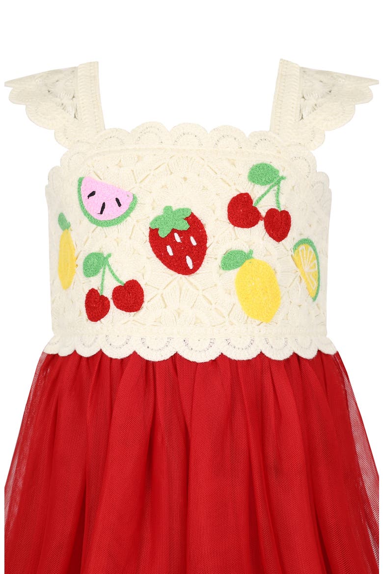 Kids' Crochet Mixed Media Dress, Alternate, color, IVORY/ RED