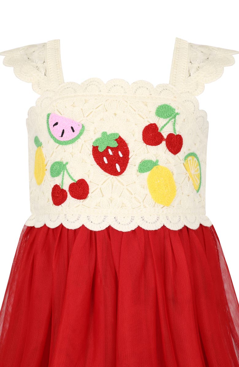 Zunie Kids' Crochet Mixed Media Dress, Alternate, color, Ivory/ Red