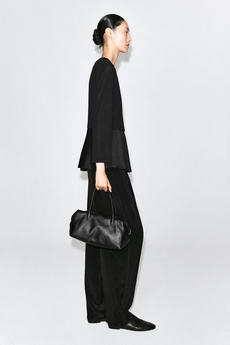 Satin-peplum Jersey Top, Alternate, color, BLACK