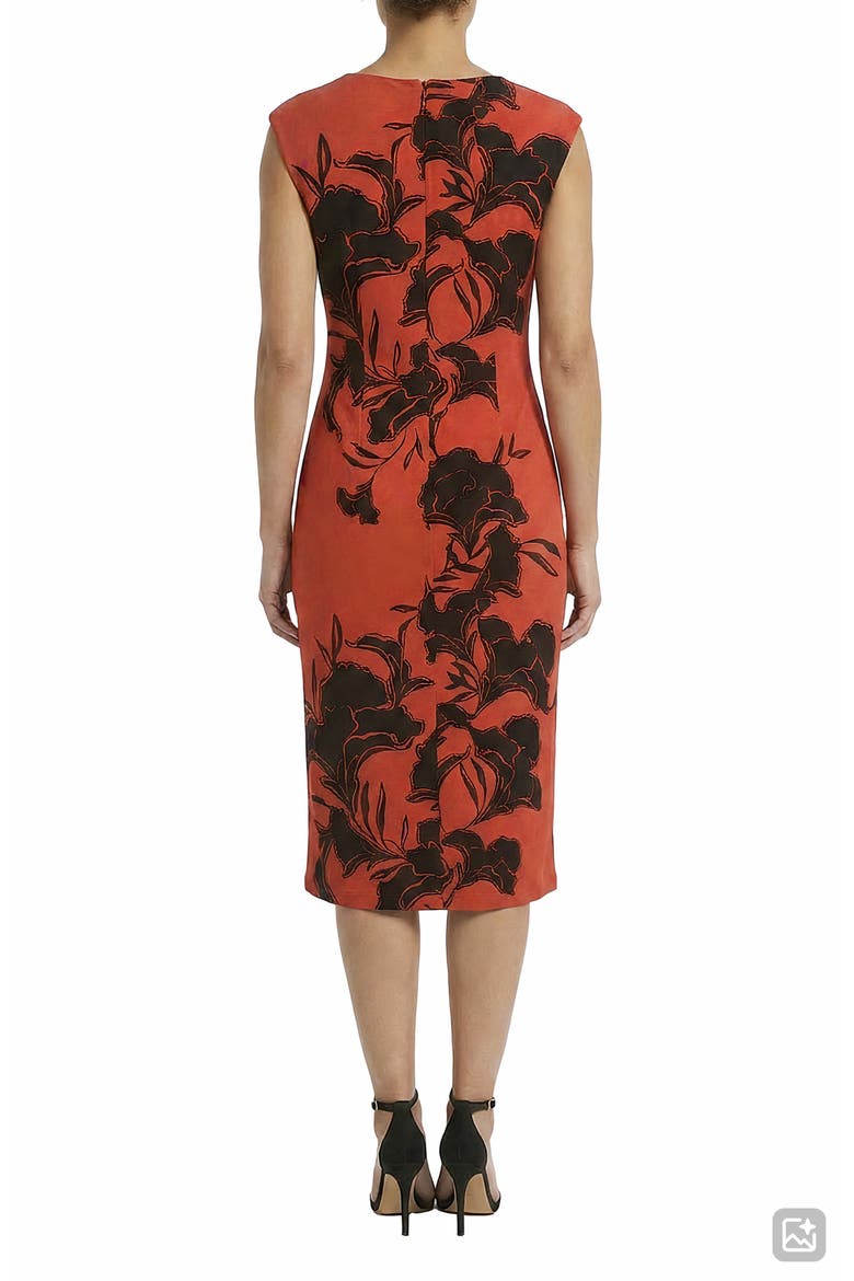 Cap Sleeve Midi Sheath Dress, Alternate, color, BRICK RED/ BLACK