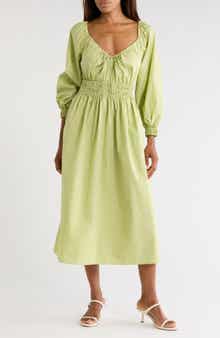 Smocked Cotton Poplin Long Sleeve Dress