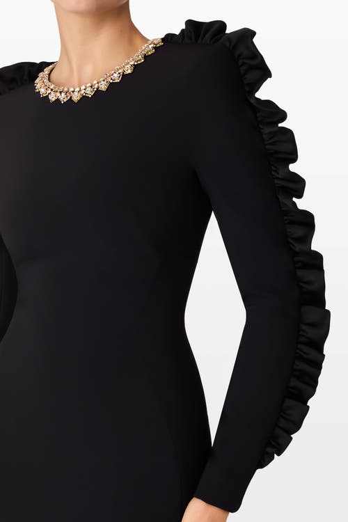Jenny Packham Cora Beaded Long Sleeve Dress In Black