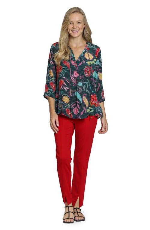Apny Print Tassel Split Neck Chiffon Top In Red/yellow Multi