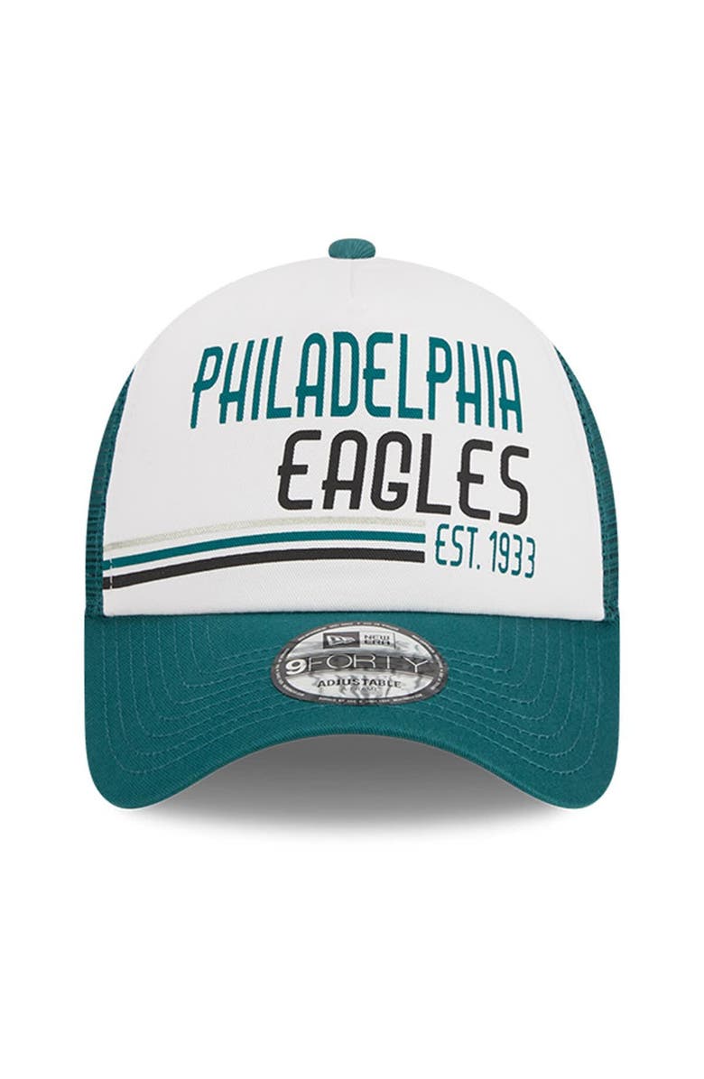 New Era Men's New Era White/Midnight Green Philadelphia Eagles Stacked A-Frame Trucker 9FORTY Adjustable Hat, Alternate, color, White