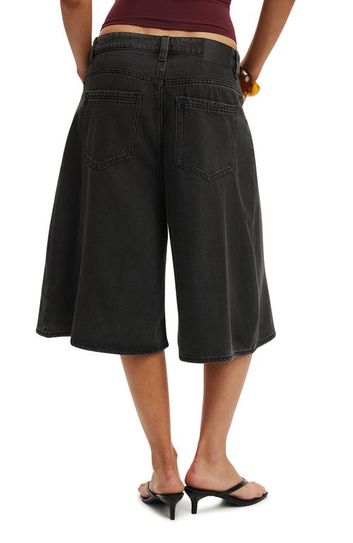 Cotton On Lyocell Wide Denim Jort In Black
