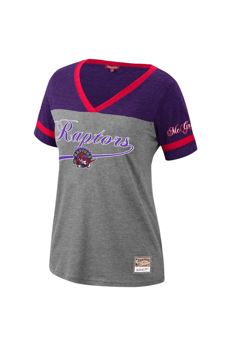 Women's Mitchell & Ness Tracy McGrady Heathered Charcoal Toronto Raptors Team Captain V-Neck T-Shirt, Alternate, color, Heather Charcoal