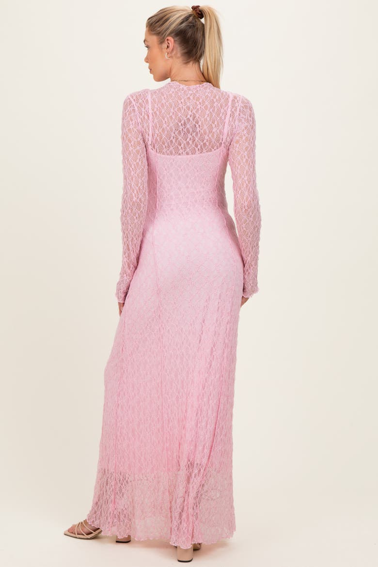 Lace Mock Neck Long Sleeve Maxi Dress, Alternate, color, Light Pink