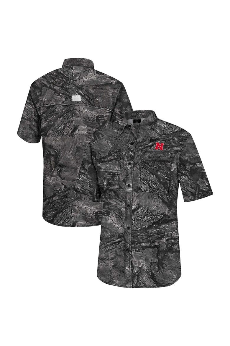 Men's Colosseum  Charcoal Nebraska Huskers Realtree Aspect Charter Full-Button Fishing Shirt, Main, color, Charcoal