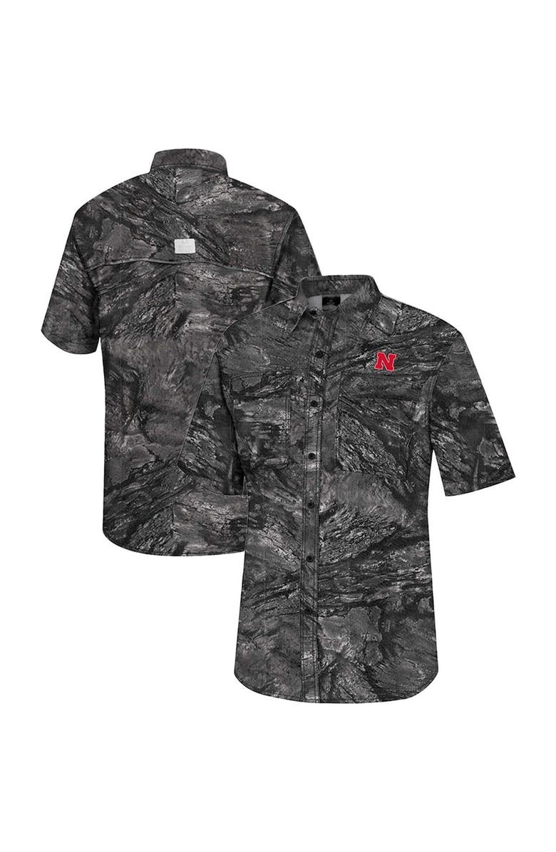 COLOSSEUM Men's Colosseum  Charcoal Nebraska Huskers Realtree Aspect Charter Full-Button Fishing Shirt, Main, color, Charcoal