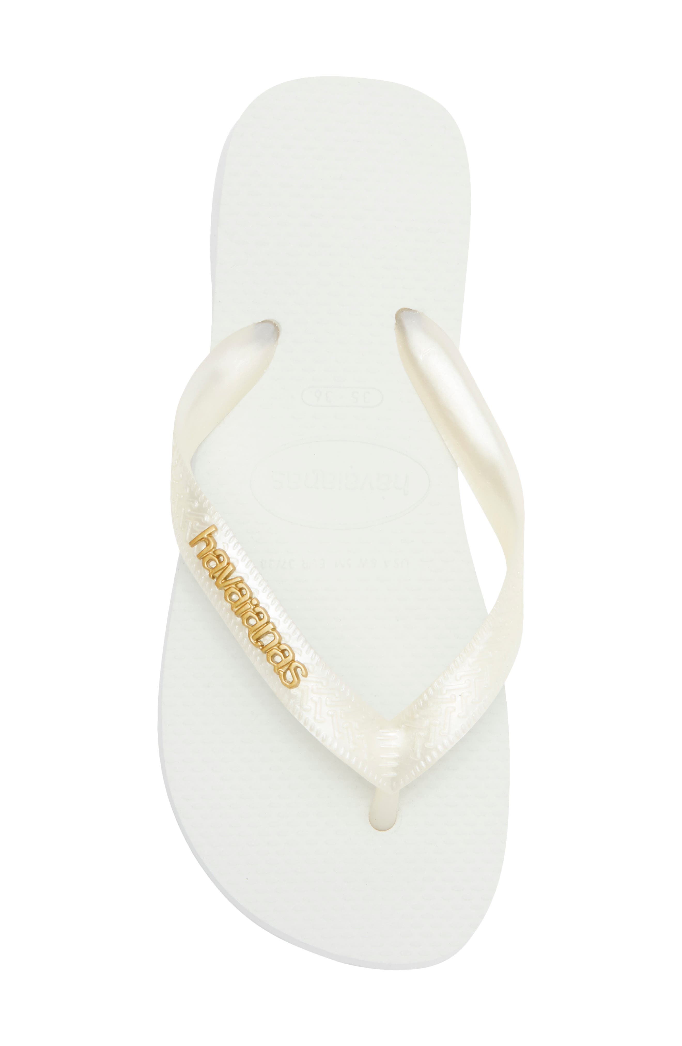 Havaianas Metallic Logo Flip Flop, Alternate, color, White