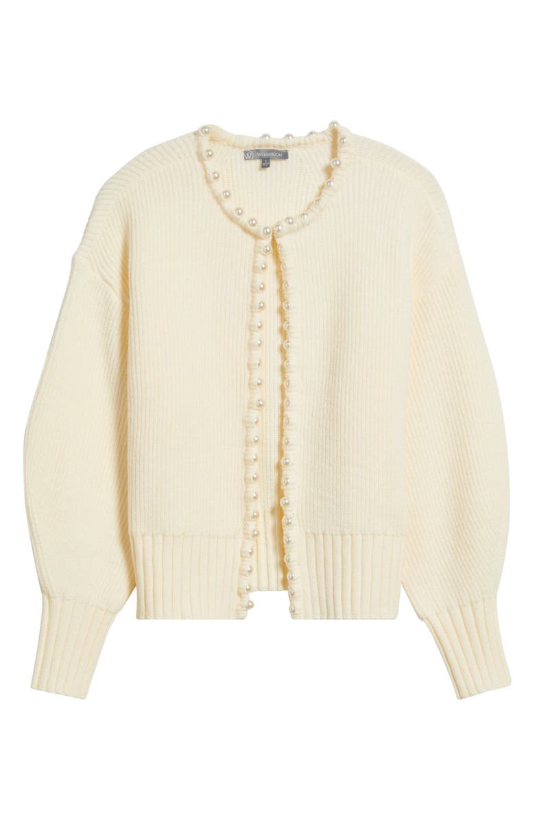 Wit & Wisdom Faux Pearl Trim Cardigan, Alternate, color, Vanilla