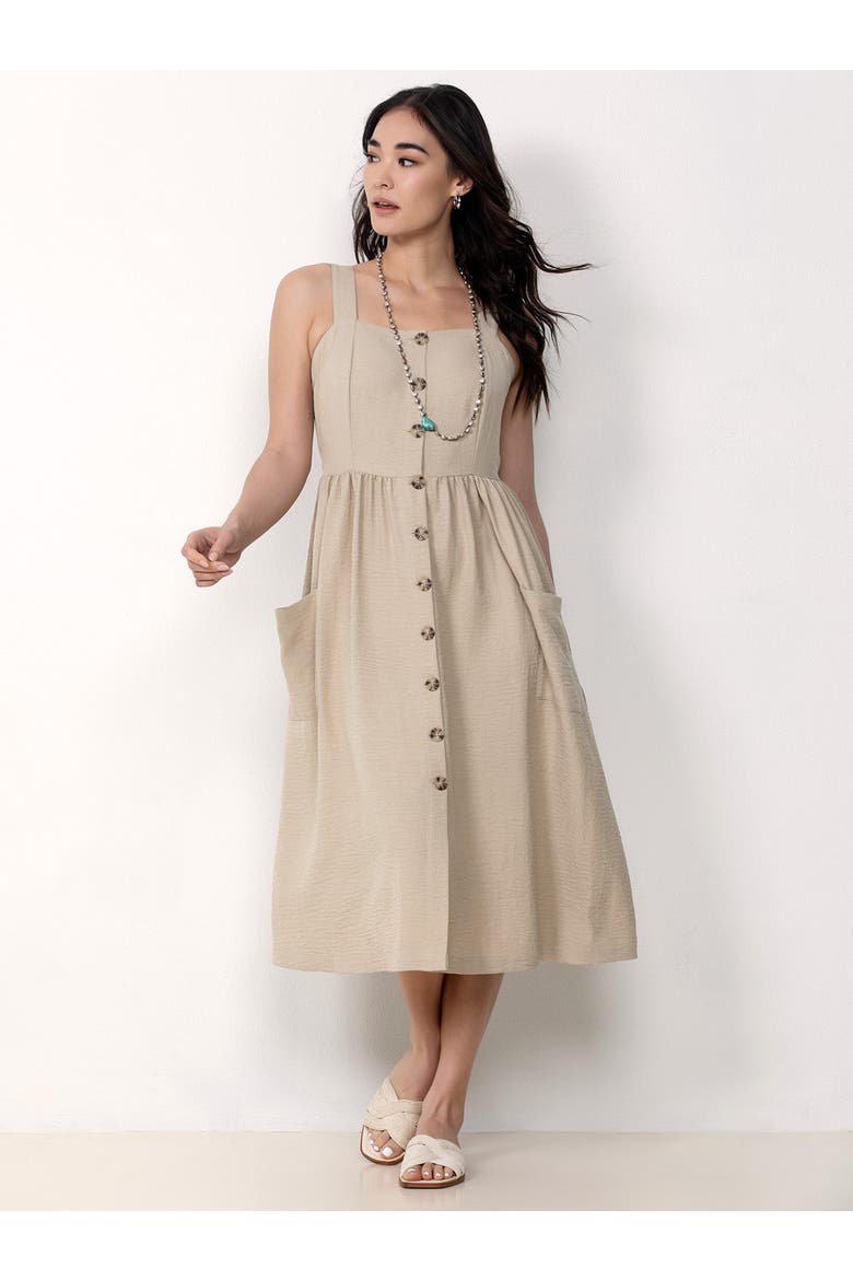 Button Front Midi Dress, Main, color, Beige