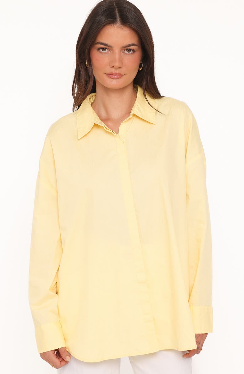 Petal & Pup Inez Scallop Back Detail Cotton Button-Up Shirt, Alternate, color, Yellow