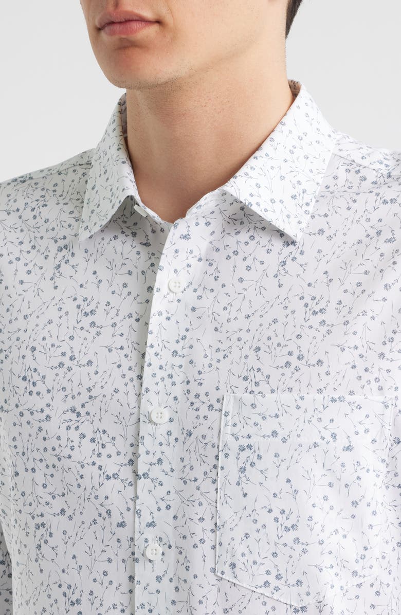 Nordstrom Ditsy Floral Long Sleeve Stretch Cotton Blend Button-Up Shirt, Alternate, color, White Spring Ditsy