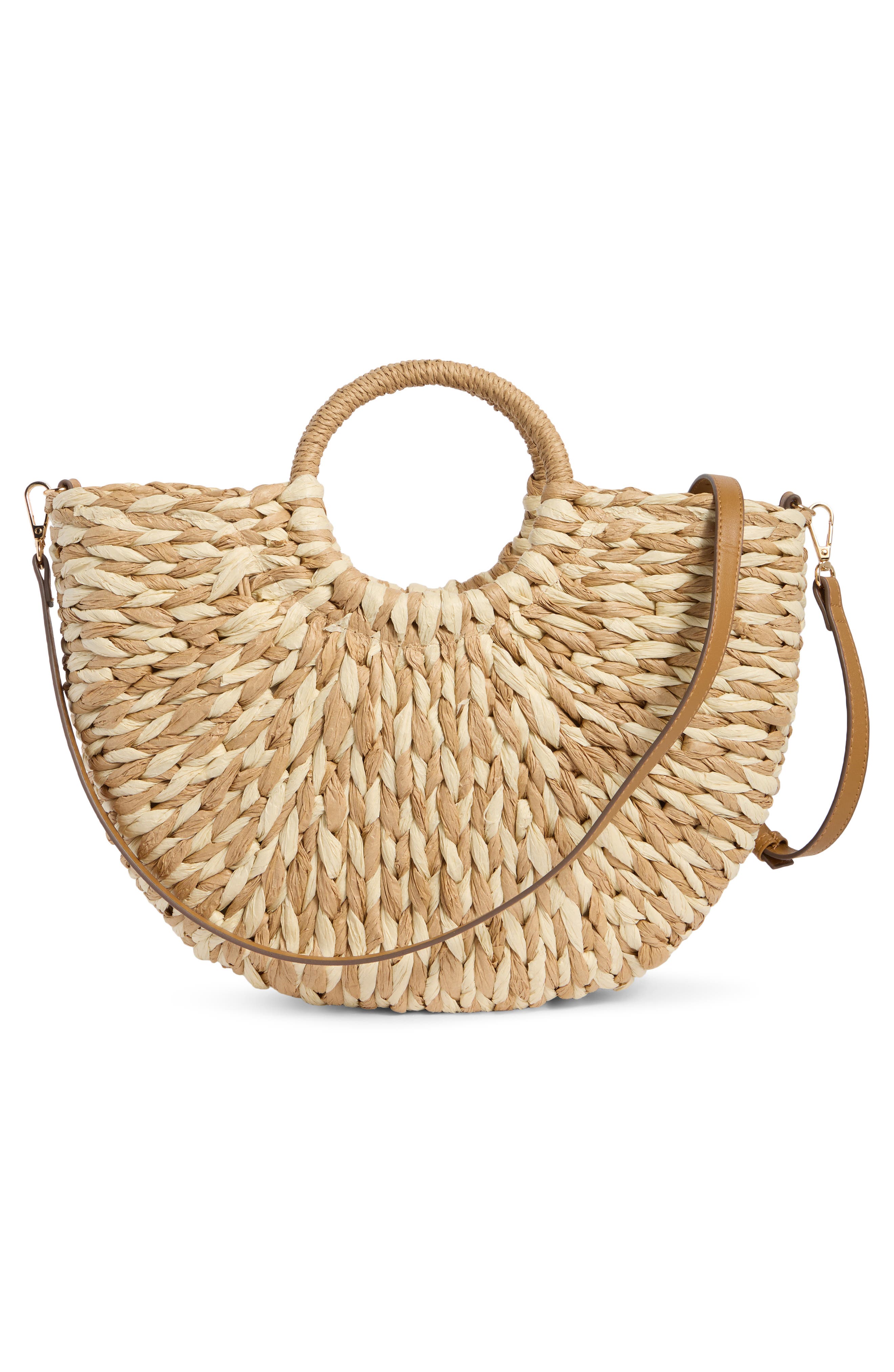 Collection XIIX Two-Tone Half Moon Straw Tote, Alternate, color, Natural