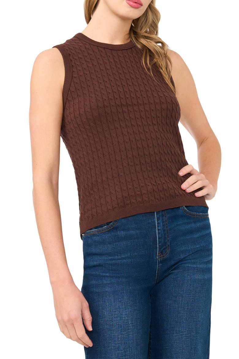 Cable Stitch Cotton Sweater Tank, Main, color, CHICORY COFFEE