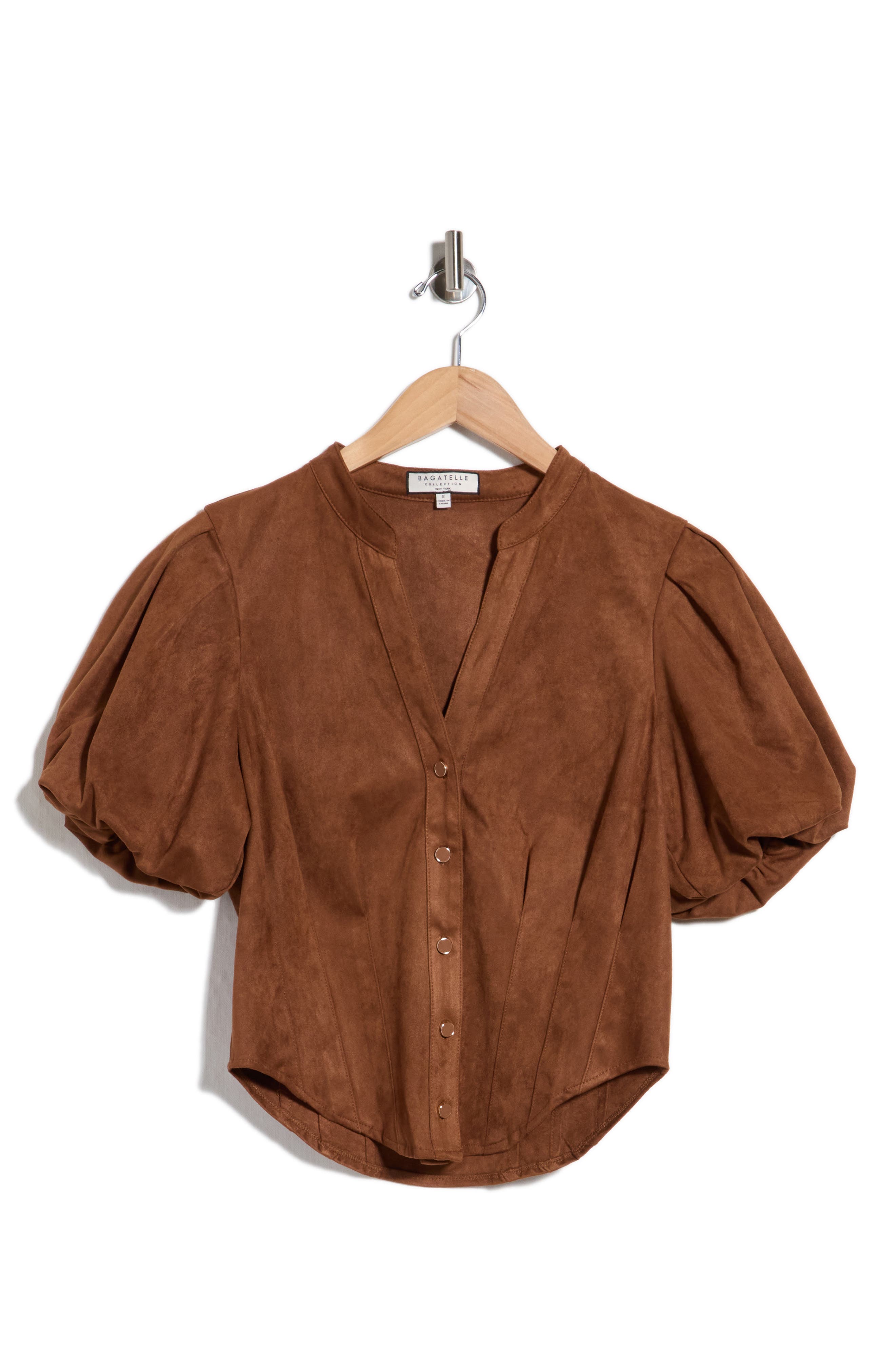 Puff Sleeve Faux Suede Shirt