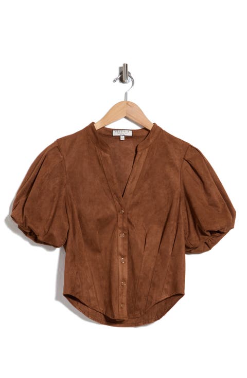 Puff Sleeve Faux Suede Shirt