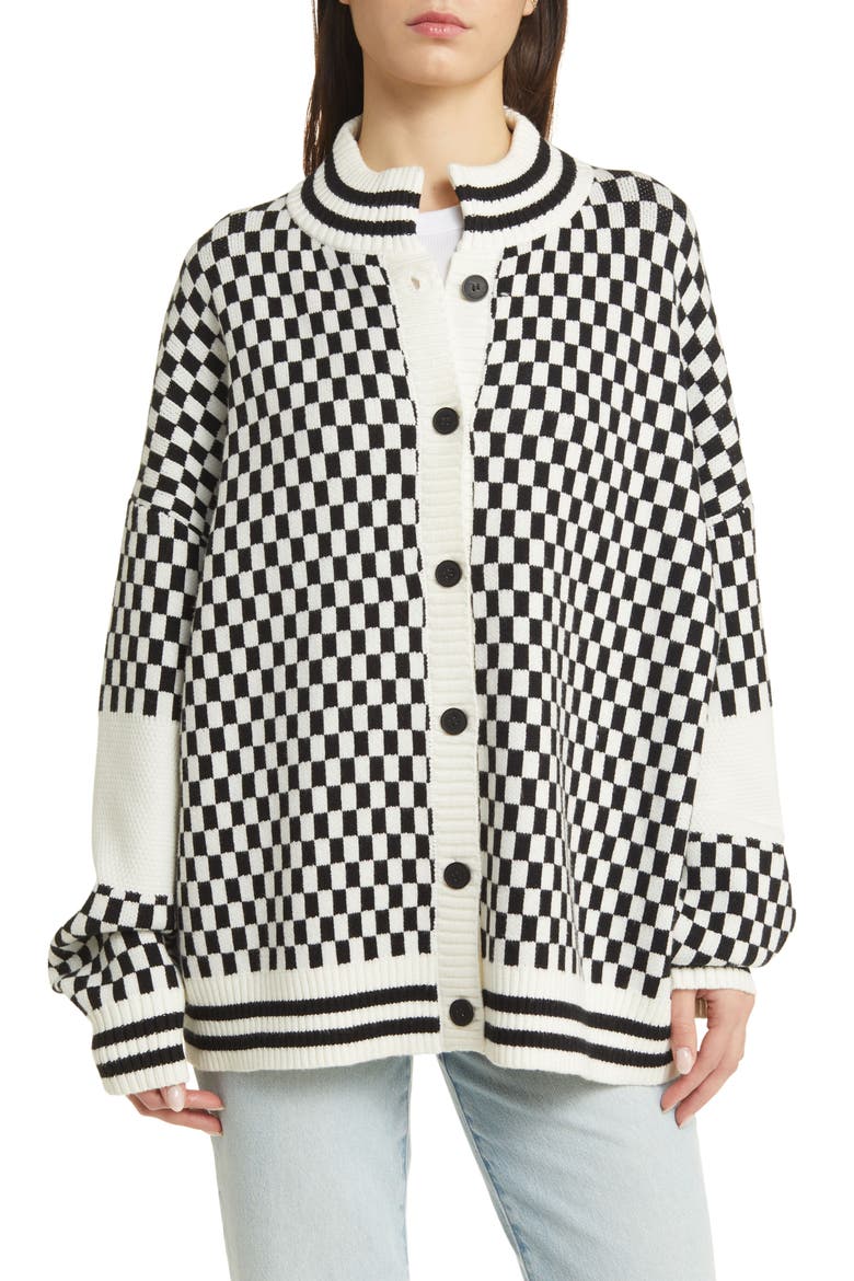 Get What I Want Grandpa Check Cardigan, Alternate, color, BLACK AND WHITE CHECK