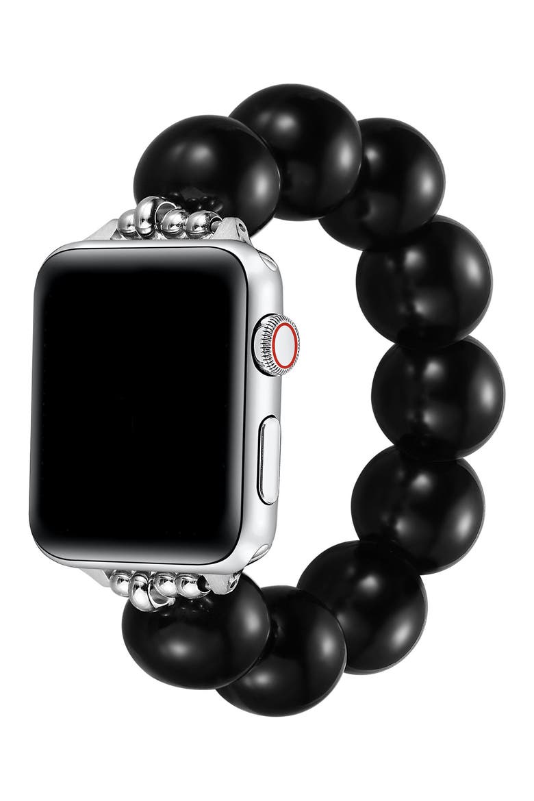 Violet Imitation Pearl Apple Watch® Bracelet Watchband, Alternate, color, BLACK