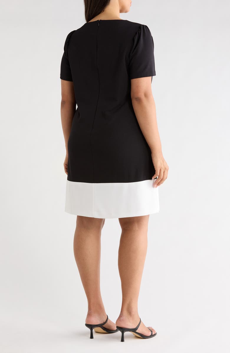 KASPER Tie Belt Faux Wrap Dress, Alternate, color, Black/ Lily White