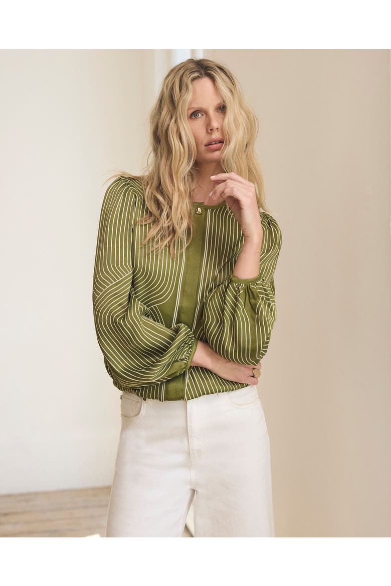 Satin Printed Blouse, Alternate, color, Green