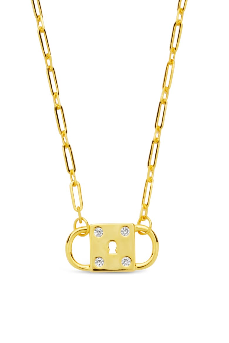 Double Padlock Cubic Zirconia Pendant Necklace, Main, color, GOLD