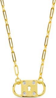 Sterling Forever Double Padlock Cubic Zirconia Pendant Necklace