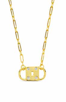 Sterling Forever Double Padlock Cubic Zirconia Pendant Necklace